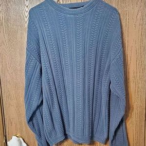 Bill Blass Cable Knit Sweater, Crew Neck, Blue, Small